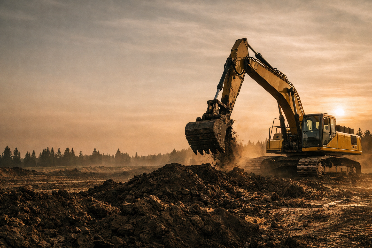 Excavator working on an earthmoving site